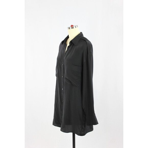 Aritzia BABATON 1-01 Black Silk Crepe Button Up Shirt Shirt Dress, Size S - Picture 4 of 14